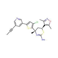 CC#Cc1cncc(-c2cc(Cl)c([C@]3(C)C[C@@H](c4c(C)noc4C)SC(N)=N3)s2)c1 ZINC000221393559