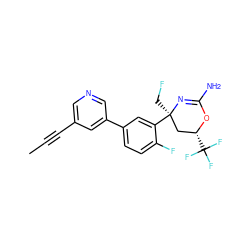 CC#Cc1cncc(-c2ccc(F)c([C@]3(CF)C[C@@H](C(F)(F)F)OC(N)=N3)c2)c1 ZINC000218663346