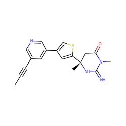 CC#Cc1cncc(-c2csc([C@]3(C)CC(=O)N(C)C(=N)N3)c2)c1 ZINC000068198835