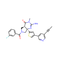 CC#Cc1cncc(-c2csc([C@]34CN(C(=O)c5cccc(F)c5)C[C@H]3C(=O)N(C)C(N)=N4)c2)c1 ZINC000034786914