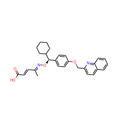 CC(/C=C/C(=O)O)=N\O[C@H](c1ccc(OCc2ccc3ccccc3n2)cc1)C1CCCCC1 ZINC000013557747