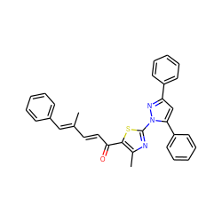 CC(/C=C/C(=O)c1sc(-n2nc(-c3ccccc3)cc2-c2ccccc2)nc1C)=C\c1ccccc1 ZINC000001626277