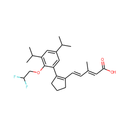 CC(/C=C/C1=C(c2cc(C(C)C)cc(C(C)C)c2OCC(F)F)CCC1)=C\C(=O)O ZINC000013527151