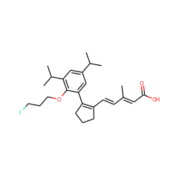 CC(/C=C/C1=C(c2cc(C(C)C)cc(C(C)C)c2OCCCF)CCC1)=C\C(=O)O ZINC000013527149