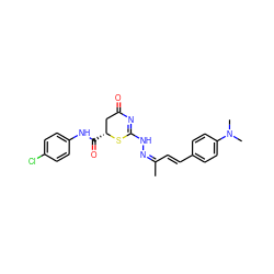 CC(/C=C/c1ccc(N(C)C)cc1)=N/NC1=NC(=O)C[C@@H](C(=O)Nc2ccc(Cl)cc2)S1 ZINC000015974244