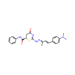 CC(/C=C/c1ccc(N(C)C)cc1)=N\NC1=NC(=O)C[C@H](C(=O)Nc2ccccc2)S1 ZINC000008686821