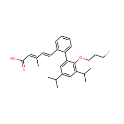 CC(/C=C/c1ccccc1-c1cc(C(C)C)cc(C(C)C)c1OCCCF)=C\C(=O)O ZINC000001554217