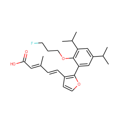 CC(/C=C/c1ccoc1-c1cc(C(C)C)cc(C(C)C)c1OCCCF)=C\C(=O)O ZINC000013527158