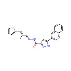 CC(/C=N/NC(=O)c1cc(-c2ccc3ccccc3c2)[nH]n1)=C\c1ccco1 ZINC000008683322