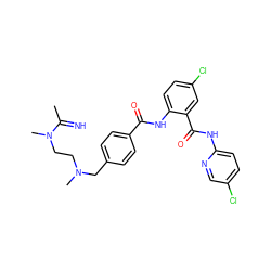 CC(=N)N(C)CCN(C)Cc1ccc(C(=O)Nc2ccc(Cl)cc2C(=O)Nc2ccc(Cl)cn2)cc1 ZINC000028094879