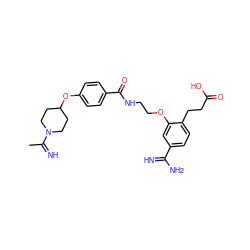 CC(=N)N1CCC(Oc2ccc(C(=O)NCCOc3cc(C(=N)N)ccc3CCC(=O)O)cc2)CC1 ZINC000013518280