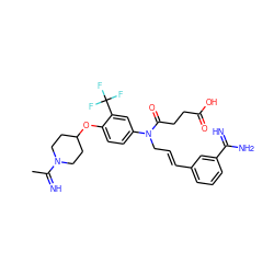 CC(=N)N1CCC(Oc2ccc(N(C/C=C/c3cccc(C(=N)N)c3)C(=O)CCC(=O)O)cc2C(F)(F)F)CC1 ZINC000028757889