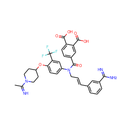 CC(=N)N1CCC(Oc2ccc(N(C/C=C/c3cccc(C(=N)N)c3)C(=O)c3ccc(C(=O)O)c(C(=O)O)c3)cc2C(F)(F)F)CC1 ZINC000028757843