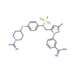 CC(=N)N1CCC(Oc2ccc(N(Cc3cc(C)nn3-c3cccc(C(=N)N)c3)S(C)(=O)=O)cc2)CC1 ZINC000013487647