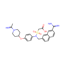 CC(=N)N1CCC(Oc2ccc(N(Cc3ccc4ccc(C(=N)N)cc4c3)S(=O)(=O)CC(=O)O)cc2)CC1 ZINC000003952416