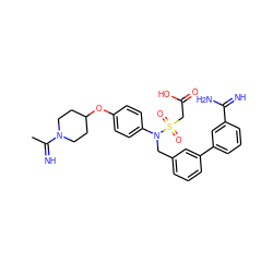 CC(=N)N1CCC(Oc2ccc(N(Cc3cccc(-c4cccc(C(=N)N)c4)c3)S(=O)(=O)CC(=O)O)cc2)CC1 ZINC000027640359