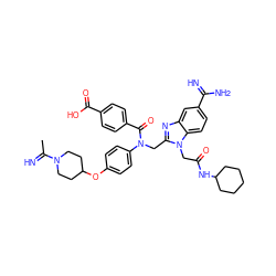 CC(=N)N1CCC(Oc2ccc(N(Cc3nc4cc(C(=N)N)ccc4n3CC(=O)NC3CCCCC3)C(=O)c3ccc(C(=O)O)cc3)cc2)CC1 ZINC000028371345