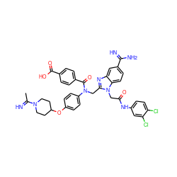 CC(=N)N1CCC(Oc2ccc(N(Cc3nc4cc(C(=N)N)ccc4n3CC(=O)Nc3ccc(Cl)c(Cl)c3)C(=O)c3ccc(C(=O)O)cc3)cc2)CC1 ZINC000095541485