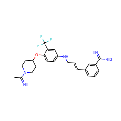 CC(=N)N1CCC(Oc2ccc(NC/C=C/c3cccc(C(=N)N)c3)cc2C(F)(F)F)CC1 ZINC000013441114