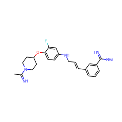 CC(=N)N1CCC(Oc2ccc(NC/C=C/c3cccc(C(=N)N)c3)cc2F)CC1 ZINC000013441110