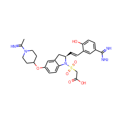 CC(=N)N1CCC(Oc2ccc3c(c2)C[C@@H](/C=C/c2cc(C(=N)N)ccc2O)N3S(=O)(=O)CC(=O)O)CC1 ZINC000003992640