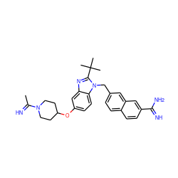 CC(=N)N1CCC(Oc2ccc3c(c2)nc(C(C)(C)C)n3Cc2ccc3ccc(C(=N)N)cc3c2)CC1 ZINC000028096686