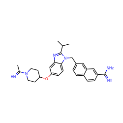 CC(=N)N1CCC(Oc2ccc3c(c2)nc(C(C)C)n3Cc2ccc3ccc(C(=N)N)cc3c2)CC1 ZINC000028091243