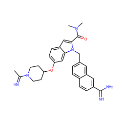 CC(=N)N1CCC(Oc2ccc3cc(C(=O)N(C)C)n(Cc4ccc5ccc(C(=N)N)cc5c4)c3c2)CC1 ZINC000028013956