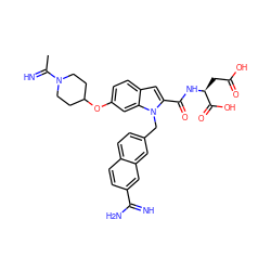 CC(=N)N1CCC(Oc2ccc3cc(C(=O)N[C@@H](CC(=O)O)C(=O)O)n(Cc4ccc5ccc(C(=N)N)cc5c4)c3c2)CC1 ZINC000028013951