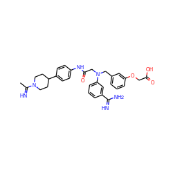 CC(=N)N1CCC(c2ccc(NC(=O)CN(Cc3cccc(OCC(=O)O)c3)c3cccc(C(=N)N)c3)cc2)CC1 ZINC000003930979