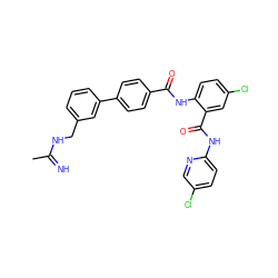 CC(=N)NCc1cccc(-c2ccc(C(=O)Nc3ccc(Cl)cc3C(=O)Nc3ccc(Cl)cn3)cc2)c1 ZINC000028098548