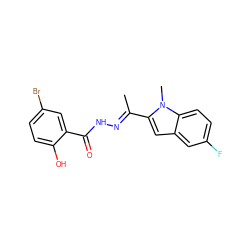 CC(=NNC(=O)c1cc(Br)ccc1O)c1cc2cc(F)ccc2n1C ZINC000254086154