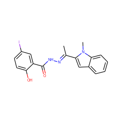 CC(=NNC(=O)c1cc(I)ccc1O)c1cc2ccccc2n1C ZINC000261119749