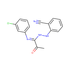 CC(=O)/C(=N/c1cccc(Cl)c1)NNc1ccccc1C#N ZINC000013473563