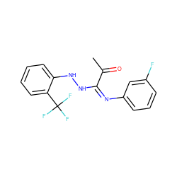 CC(=O)/C(=N\c1cccc(F)c1)NNc1ccccc1C(F)(F)F ZINC000013473591