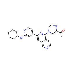 CC(=O)[C@H]1CN(c2nc(-c3ccnc(NC4CCCCC4)c3)cc3cnccc23)CCN1 ZINC000058655511