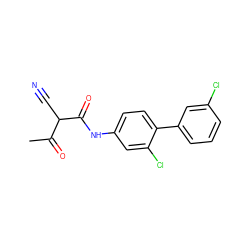 CC(=O)C(C#N)C(=O)Nc1ccc(-c2cccc(Cl)c2)c(Cl)c1 ZINC000100420306