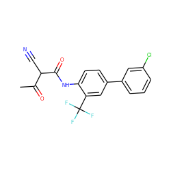 CC(=O)C(C#N)C(=O)Nc1ccc(-c2cccc(Cl)c2)cc1C(F)(F)F ZINC000100420296