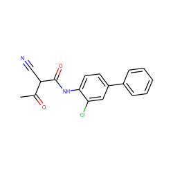 CC(=O)C(C#N)C(=O)Nc1ccc(-c2ccccc2)cc1Cl ZINC000100420320