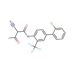 CC(=O)C(C#N)C(=O)Nc1ccc(-c2ccccc2Cl)cc1C(F)(F)F ZINC000100420271