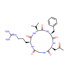 CC(=O)C[C@@H]1NC(=O)[C@H](Cc2ccccc2)NC(=O)[C@H](C(C)C)NC(=O)[C@H](CCCN=C(N)N)NC(=O)CNC1=O ZINC000096902817