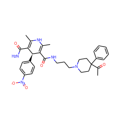 CC(=O)C1(c2ccccc2)CCN(CCCNC(=O)C2=C(C)NC(C)=C(C(N)=O)[C@@H]2c2ccc([N+](=O)[O-])cc2)CC1 ZINC000027564117