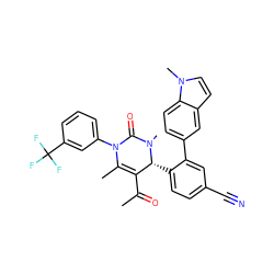 CC(=O)C1=C(C)N(c2cccc(C(F)(F)F)c2)C(=O)N(C)[C@@H]1c1ccc(C#N)cc1-c1ccc2c(ccn2C)c1 ZINC001772639075