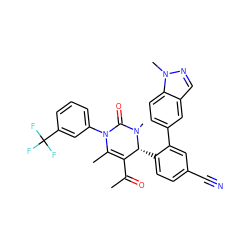 CC(=O)C1=C(C)N(c2cccc(C(F)(F)F)c2)C(=O)N(C)[C@@H]1c1ccc(C#N)cc1-c1ccc2c(cnn2C)c1 ZINC001772587279