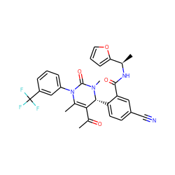 CC(=O)C1=C(C)N(c2cccc(C(F)(F)F)c2)C(=O)N(C)[C@@H]1c1ccc(C#N)cc1C(=O)N[C@H](C)c1ccco1 ZINC001772646936