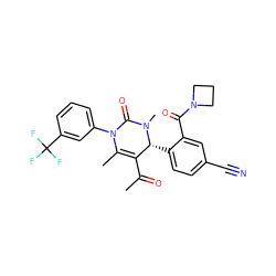 CC(=O)C1=C(C)N(c2cccc(C(F)(F)F)c2)C(=O)N(C)[C@@H]1c1ccc(C#N)cc1C(=O)N1CCC1 ZINC001772645612