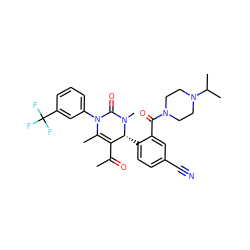 CC(=O)C1=C(C)N(c2cccc(C(F)(F)F)c2)C(=O)N(C)[C@@H]1c1ccc(C#N)cc1C(=O)N1CCN(C(C)C)CC1 ZINC001772579008