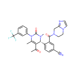 CC(=O)C1=C(C)N(c2cccc(C(F)(F)F)c2)C(=O)N(C)[C@@H]1c1ccc(C#N)cc1C(=O)N1CCn2ccnc2C1 ZINC001772579014