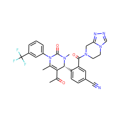 CC(=O)C1=C(C)N(c2cccc(C(F)(F)F)c2)C(=O)N(C)[C@@H]1c1ccc(C#N)cc1C(=O)N1CCn2cnnc2C1 ZINC001772605804