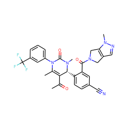 CC(=O)C1=C(C)N(c2cccc(C(F)(F)F)c2)C(=O)N(C)[C@@H]1c1ccc(C#N)cc1C(=O)N1Cc2cnn(C)c2C1 ZINC001772642244